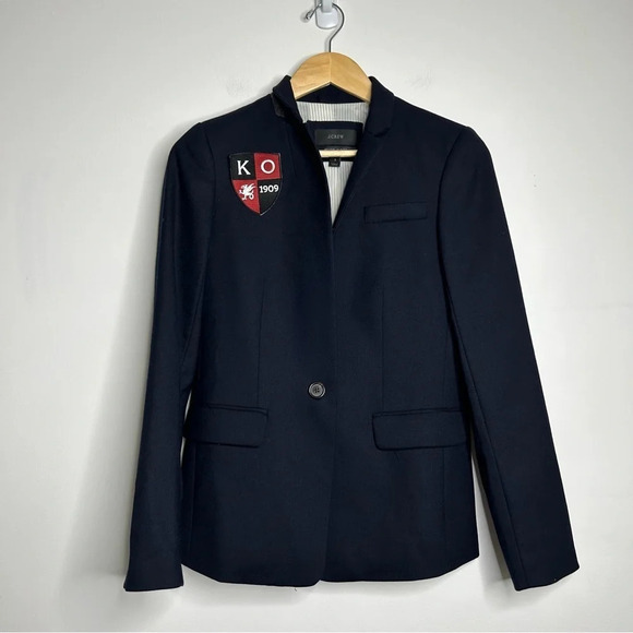 J. Crew Regent Blazer Stretch Navy Women’s 2 Emblem Long Sleeve Single Button - Picture 1 of 7